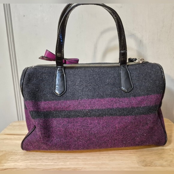 Coach Berry and Gray Stripe Wool Satchel and Dustbag - Picture 9 of 17